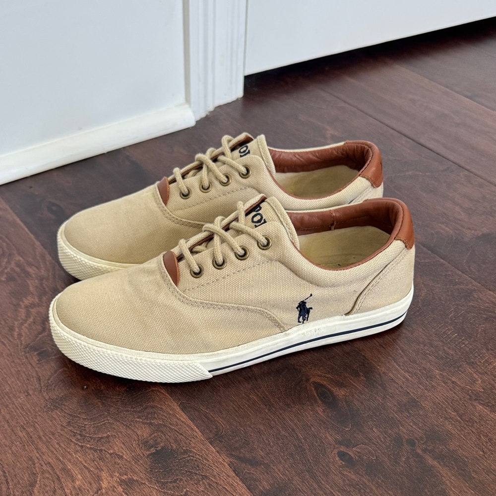Polo by Ralph Lauren Men's Beige Canvas Sneakers Classic Style Old Money sz 5